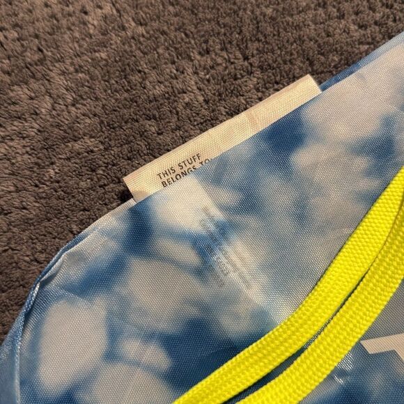 Athleta Girl‎ Tie-Dye Drawstring Backpack Neon Yellow Gym Bag Blue White - Picture 7 of 9